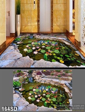 Tranh hồ cá chép và hoa sen