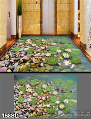 Tranh hồ hoa sen phong thủy psd