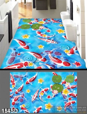 Tranh caá chép Koi 3D và lá Sen