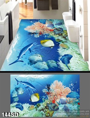 Tranh đại dương xanh in sàn 3D