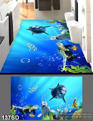 Tranh cá heo và rùa ở đại dương