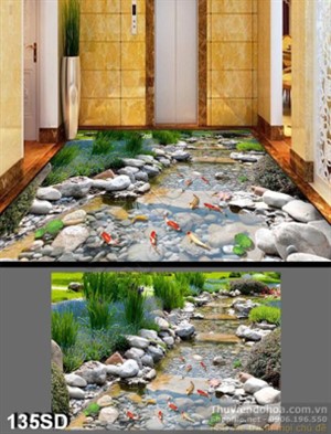 Tranh suối và cá chép trong công viên