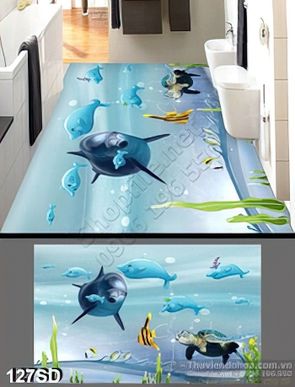 Tranh đại dương xanh và cá heo