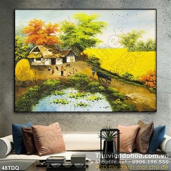 Tranh đồng quê cậu bé chăn trâu