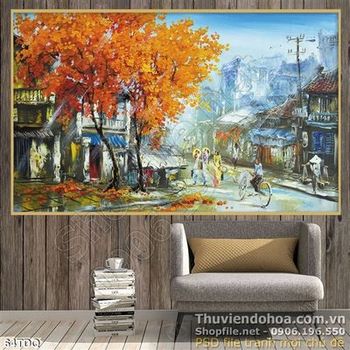 Tranh đồng quê sơn dầu mùa thu