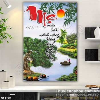 Tranh đồng quê cô lái đò psd