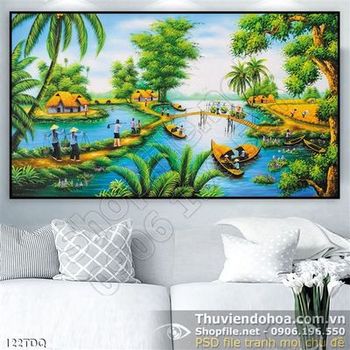 Tranh đồng quê xưa Việt Nam con đường nhỏ đi chợ