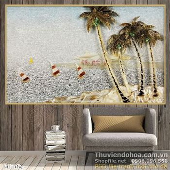 Tranh làng quê cảnh dừa và biển