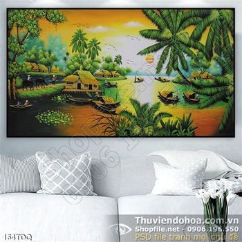 Tranh đồng quê cảnh hoàng hôn đẹp