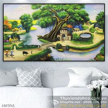 Tranh làng quê cây đa làng