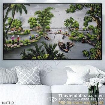 Tranh làng quê cô gái đi chợ quê wall