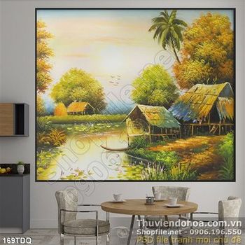 Tranh quê hương ngôi nhà tranh đơn sơ