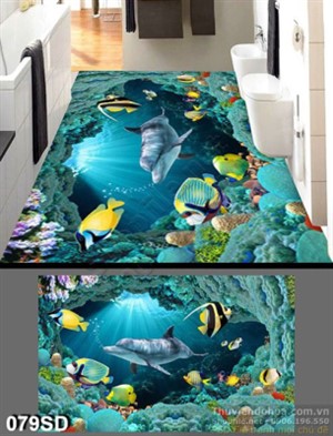 Tranh cá heo và cá ở biển