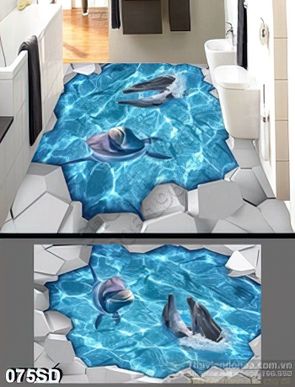 Tranh in sàn 3D cá heo in sàn
