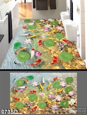 Tranh in sàn 3D cá chép Koi