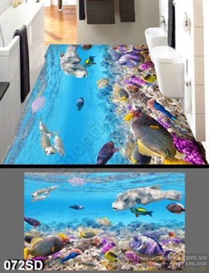 Tranh cá và san hô in sàn 3D