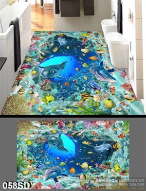 Tranh đại dương và cá heo in sàn chất lượng cao