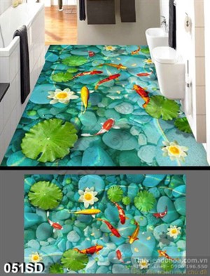 Tranh cá chép Koi và hoa Sen in gạch