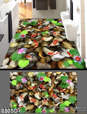 Tranh cá chép Koi và hoa Sen in gạch chất lượng