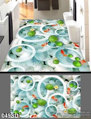 Tranh in sàn 3D cá chép và hoa Sen