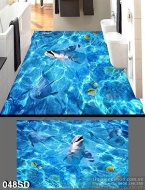 Tranh cá heo và mặt nước in sàn 3D