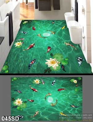 Tranh cá chép và hoa Sen in sàn 3D
