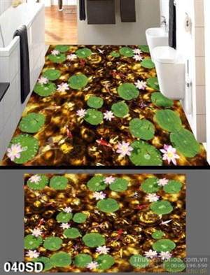 Tranh hoa Sen và cá chép in sàn chất lượng cao