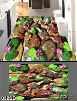 Tranh sàn 3D cá chép Koi và hoa Sen