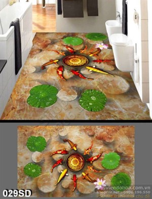 Tranh cửu ngư và hoa sen in sàn chất lượng