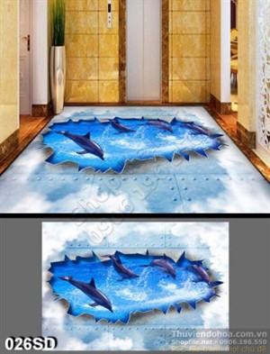Tranh in sàn 3D cá heo