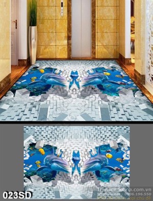 Tranh cá heo và đại dương in sàn 3D