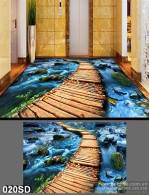 Tranh thác nước và cầu in sàn 3D