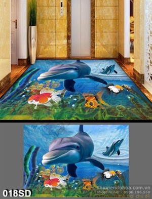 Tranh cá heo đại dương trang trí sàn