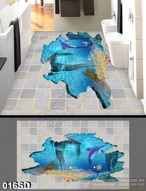 Tranh sàn 3D cá heo và đại dương