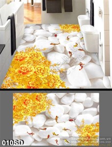Tranh sàn 3D cá chép và hoa mẫu đơn vàng