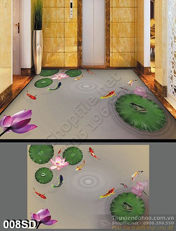 Tranh sàn 3D hoa Sen và cá chép nghệ thuật