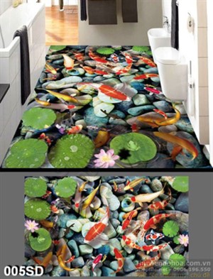 Tranh sàn 3D cá chép hoa Sen phong thủy