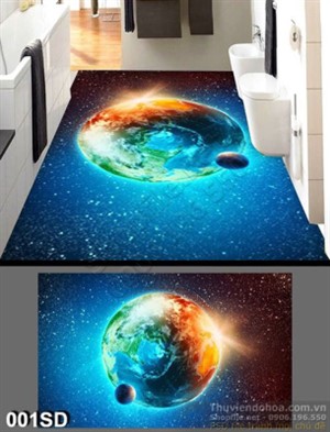 Tranh sàn 3D trái đất ngoài không gian