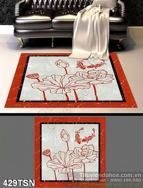 Tranh hoa văn hoa Sen in thảm chất lượng cao