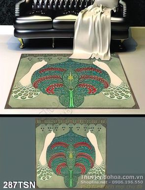 Tranh thảm sàn hoa văn  chim công thổ cẩm