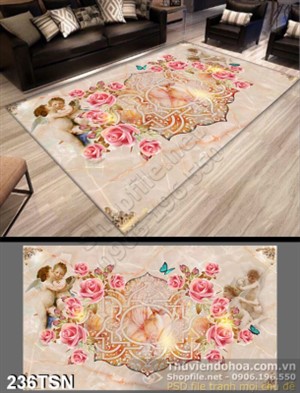 Tranh thảm sàn hoa hồng và bươm bướm