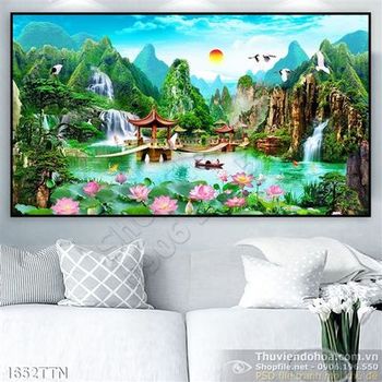 Tranh phong thủy thác nước nghệ thuật psd