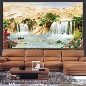 Tranh thác nước phong thủy psd