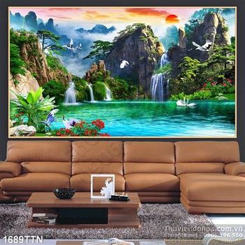 Tranh decor thác nước phong thủy in 3D