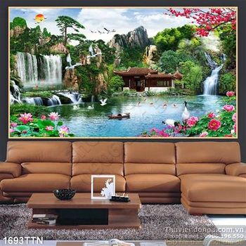 Tranh psd phong cảnh mùa xuân decor in uv