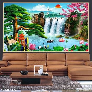 Tranh 3D sơn thủy hữu tình mùa xuân đẹp nhất in uv