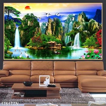 Tranh in uv thác nước phong thủy đẹp nhất