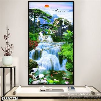 Tranh decor khổ dọc nghệ thuật và chim Hạc in 3D