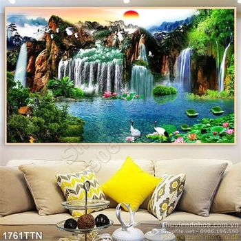 Tranh wall decor thác nước phong thủy