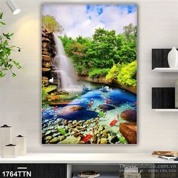 Tranh in uv thác phong thủy khổ dọc